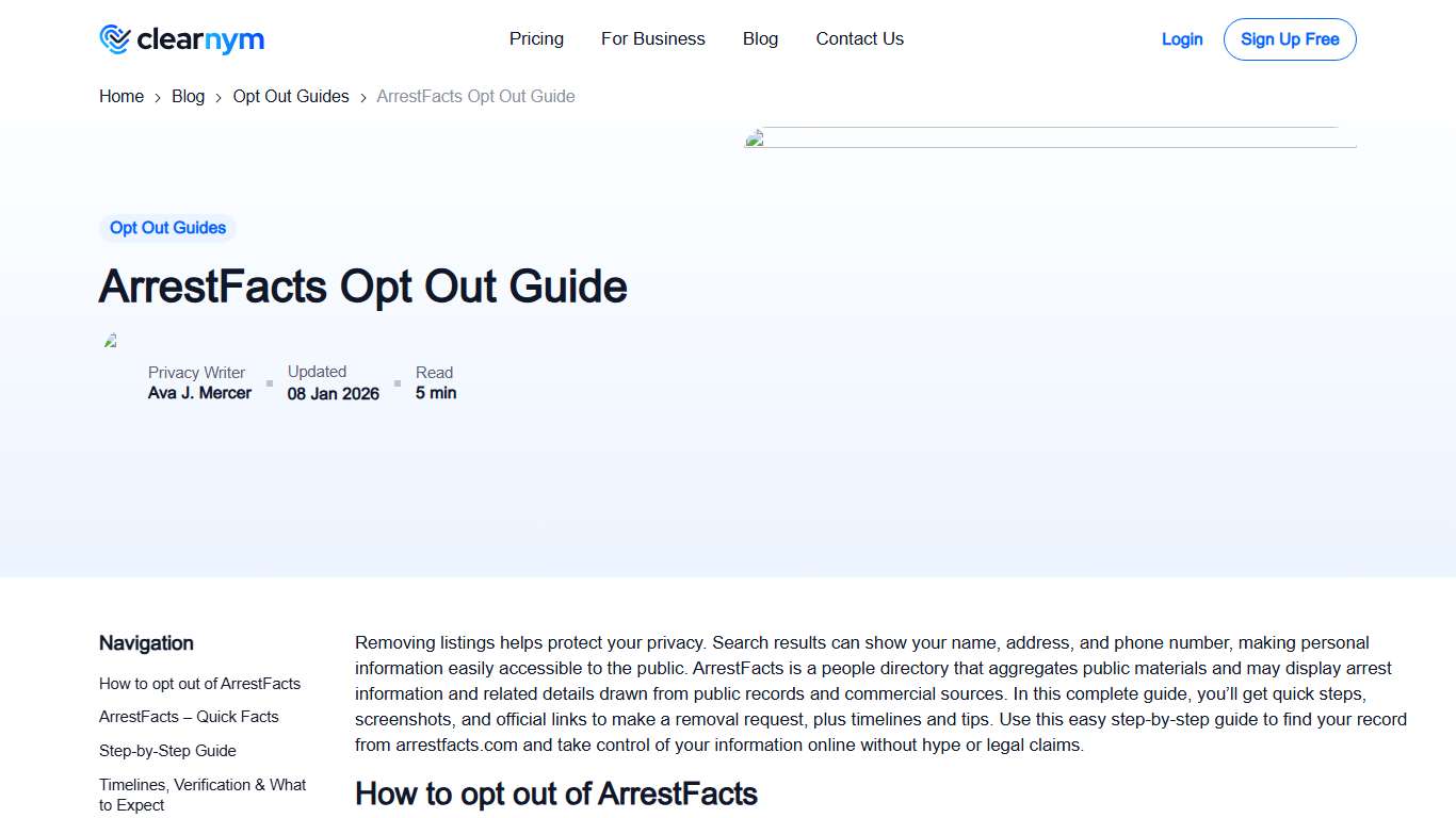 ArrestFacts Opt Out & Remove Your Data - [2026] Guide Clearnym