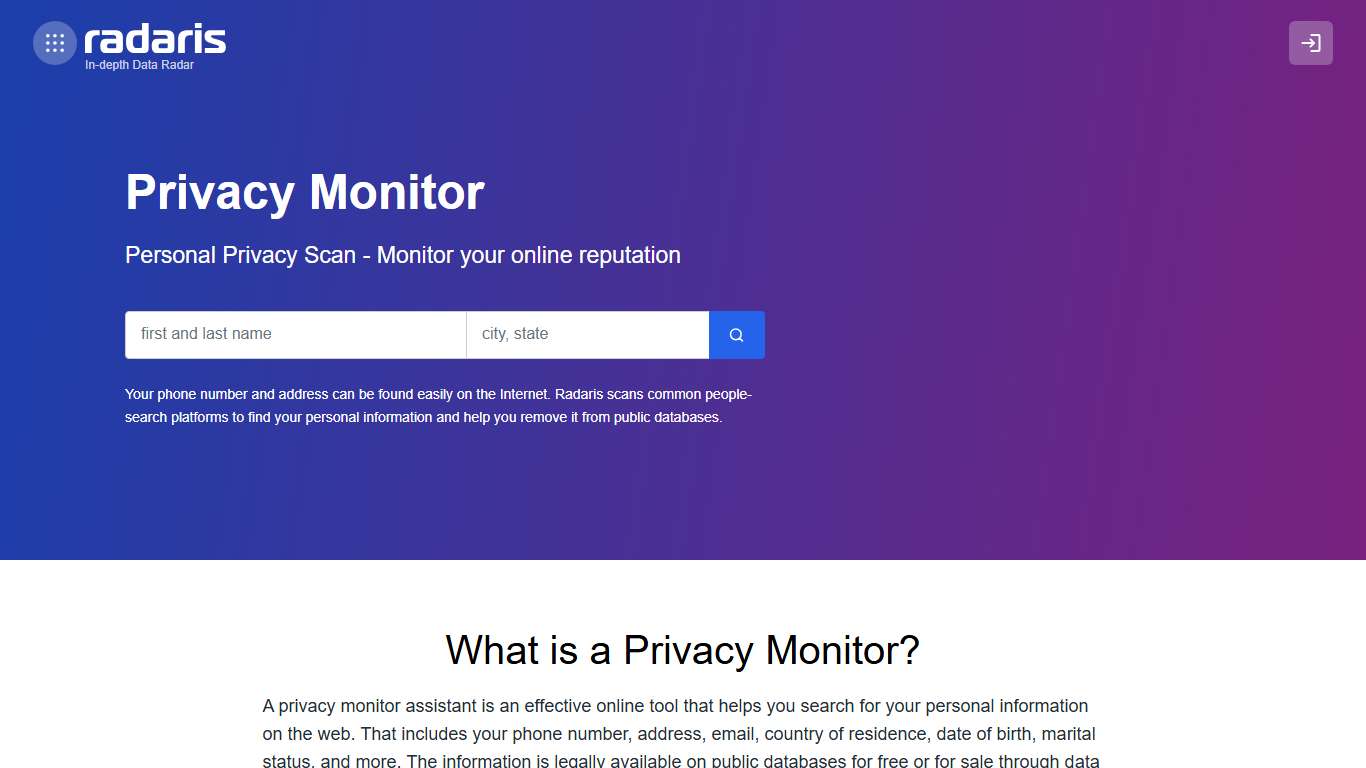 Privacy Monitor - Personal Privacy Scan Radaris