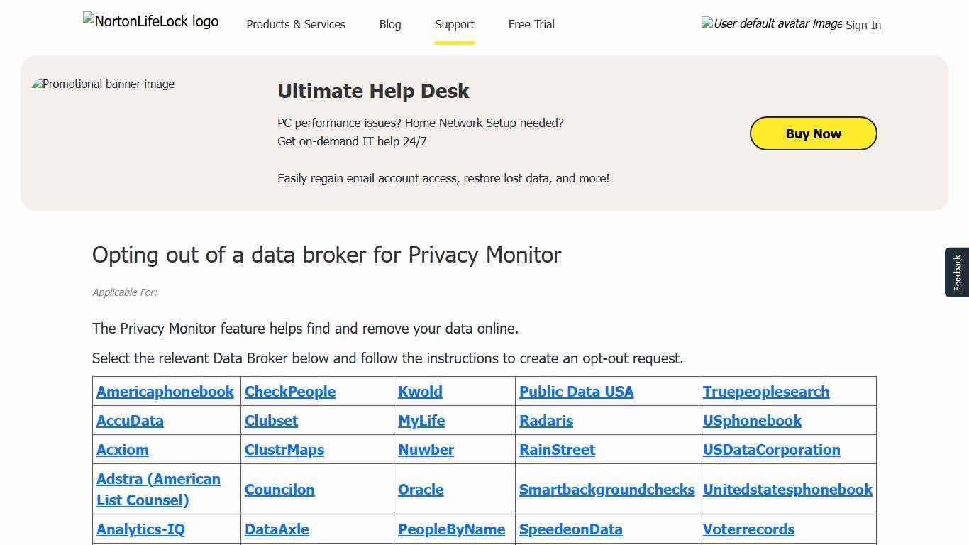 Opting out of a data broker for Privacy Monitor